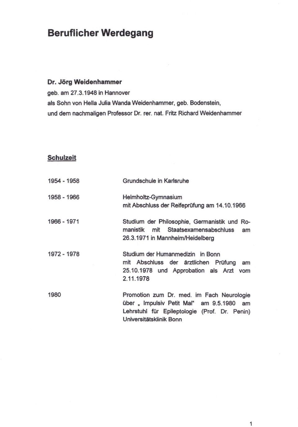 1966 Studium der Philosophie, Germanistik und Romanistik mit Staatsexamensabschluss am 26.3.