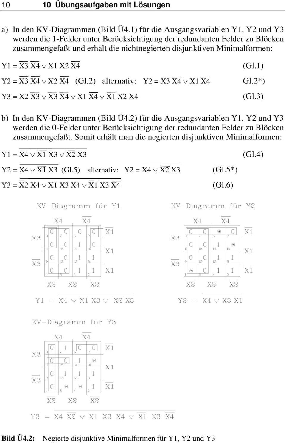 = X3 X4 X X2 X4 Y2 = X3 X4 X2 X4 (Gl.2) alternativ: Y2 = X3 X4 X X4 Y3 = X2 X3 X3 X4 X X4 X X2 X4 (Gl.) Gl.2) (Gl.3) b) In den KV-Diagrammen (Bild Ü4.