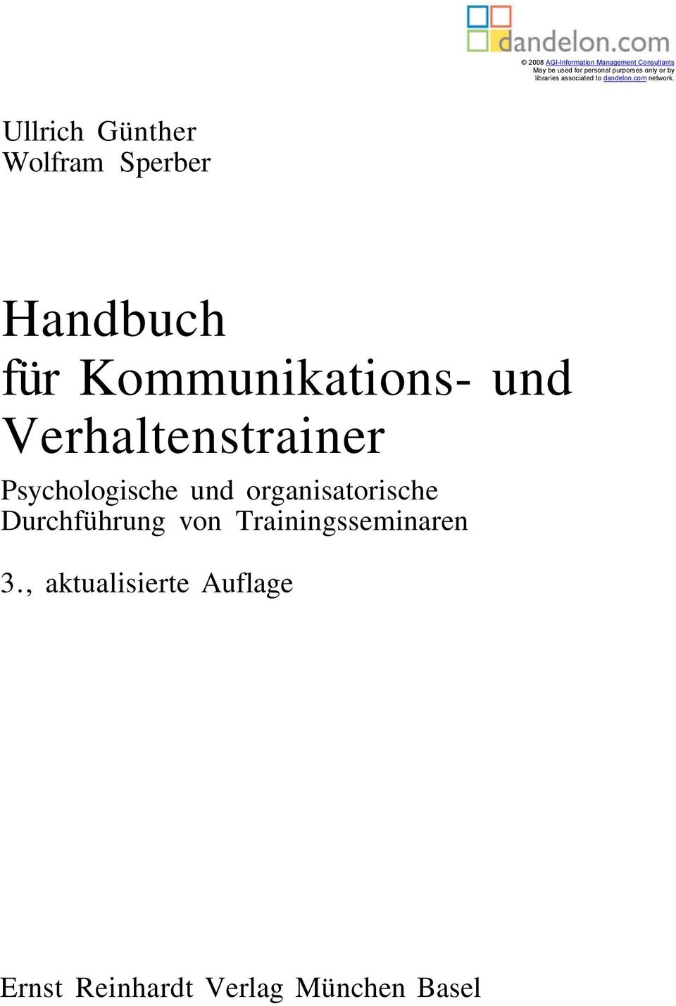 Ullrich Günther Wolfram Sperber Handbuch für Kommunikations- und Verhaltenstrainer