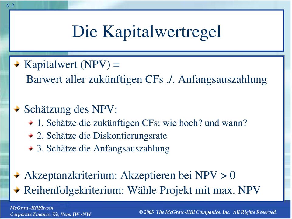 und wann? 2. Schätze die Diskontierungsrate 3.