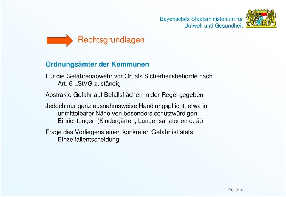 Handlungspflicht, etwa in unmittelbarer Nähe von besonders schutzwürdigen Einrichtungen (Kindergärten,