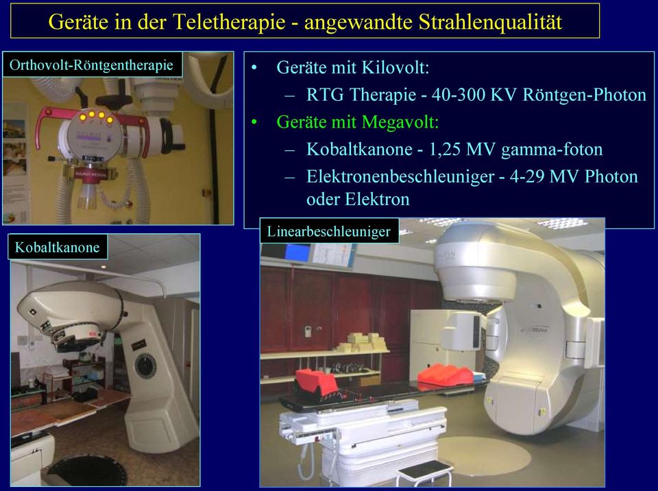 Therapie - 40-300 KV Röntgen-Photon Geräte mit Megavolt: Kobaltkanone -