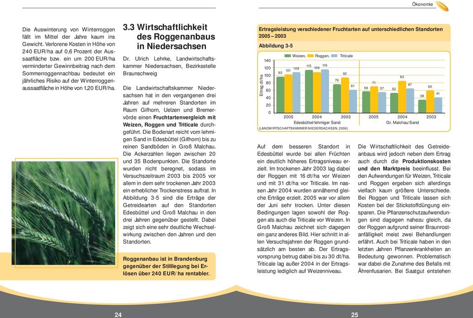 3 Wirtschaftlichkeit des Roggenanbaus in Niedersachsen Dr.