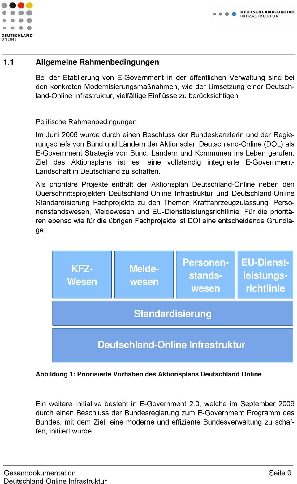 Politische Rahmenbedingungen Im Juni 2006 wurde durch einen Beschluss der Bundeskanzlerin und der Regierungschefs von Bund und Ländern der Aktionsplan Deutschland-Online (DOL) als E-Government