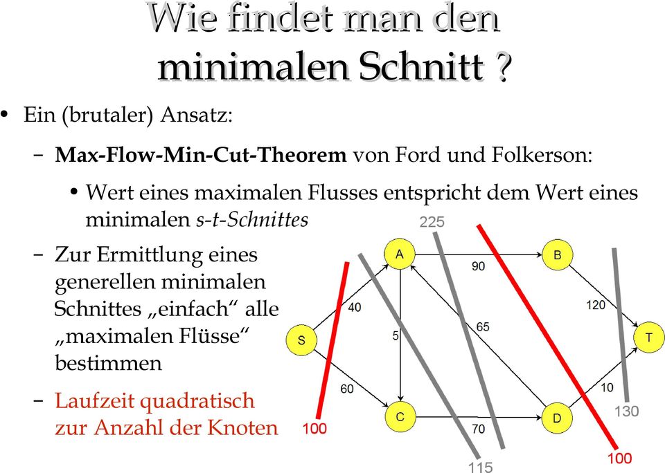 eines maximalen Flusses entspricht dem Wert eines minimalen s-t-schnittes Zur