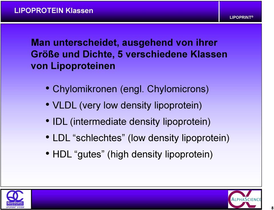 Chylomicrons) VLDL (very low density lipoprotein) IDL (intermediate density