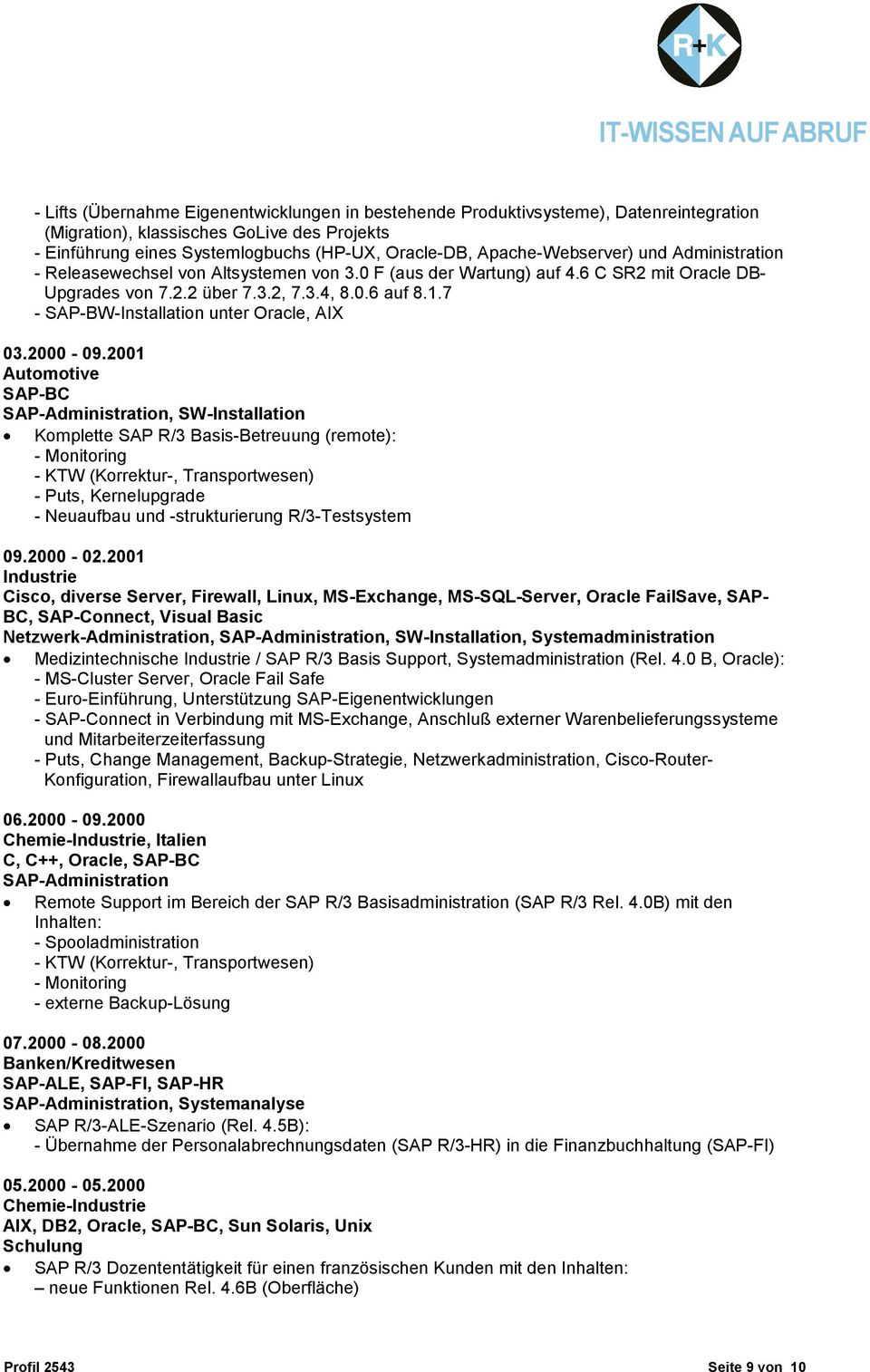 7 - SAP-BW-Installation unter Oracle, AIX 03.2000-09.