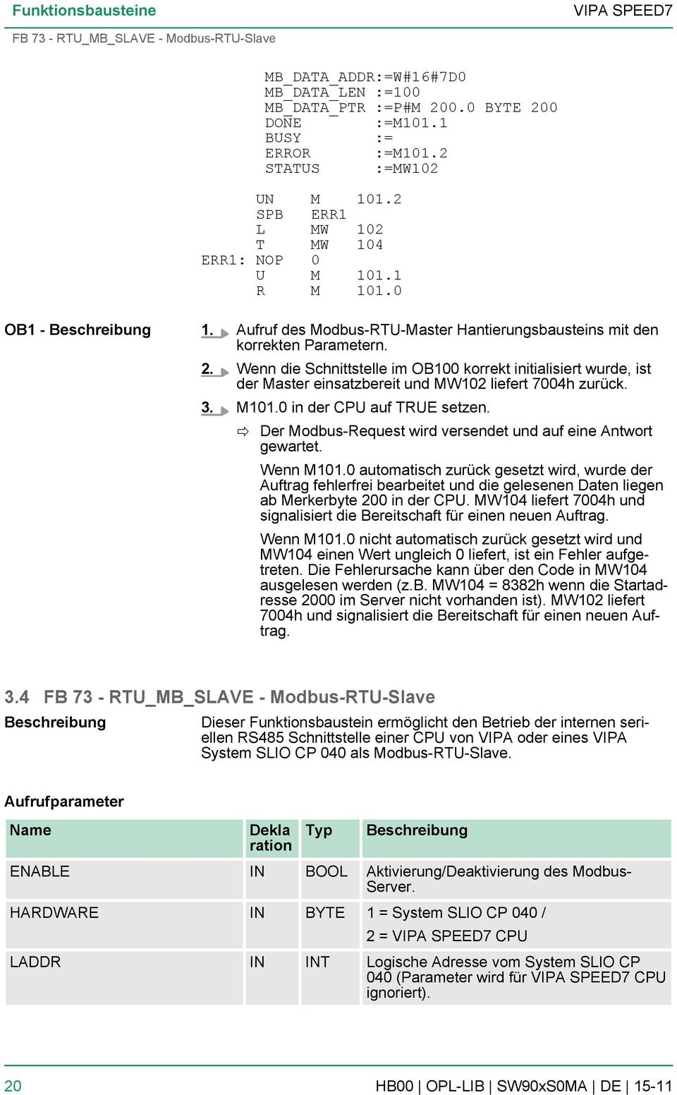 Wenn die Schnittstelle im OB100 korrekt initialisiert wurde, ist der Master einsatzbereit und MW102 liefert 7004h zurück. 3. M101.0 in der CPU auf TRUE setzen.