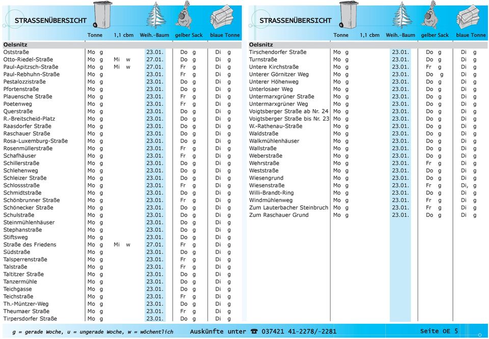 01. Do g Di g Plauensche Straße Mo g 23.01. Fr g Di g Poetenweg Mo g 23.01. Fr g Di g Querstraße Mo g 23.01. Do g Di g R.-Breitscheid-Platz Mo g 23.01. Do g Di g Raasdorfer Straße Mo g 23.01. Do g Di g Raschauer Straße Mo g 23.