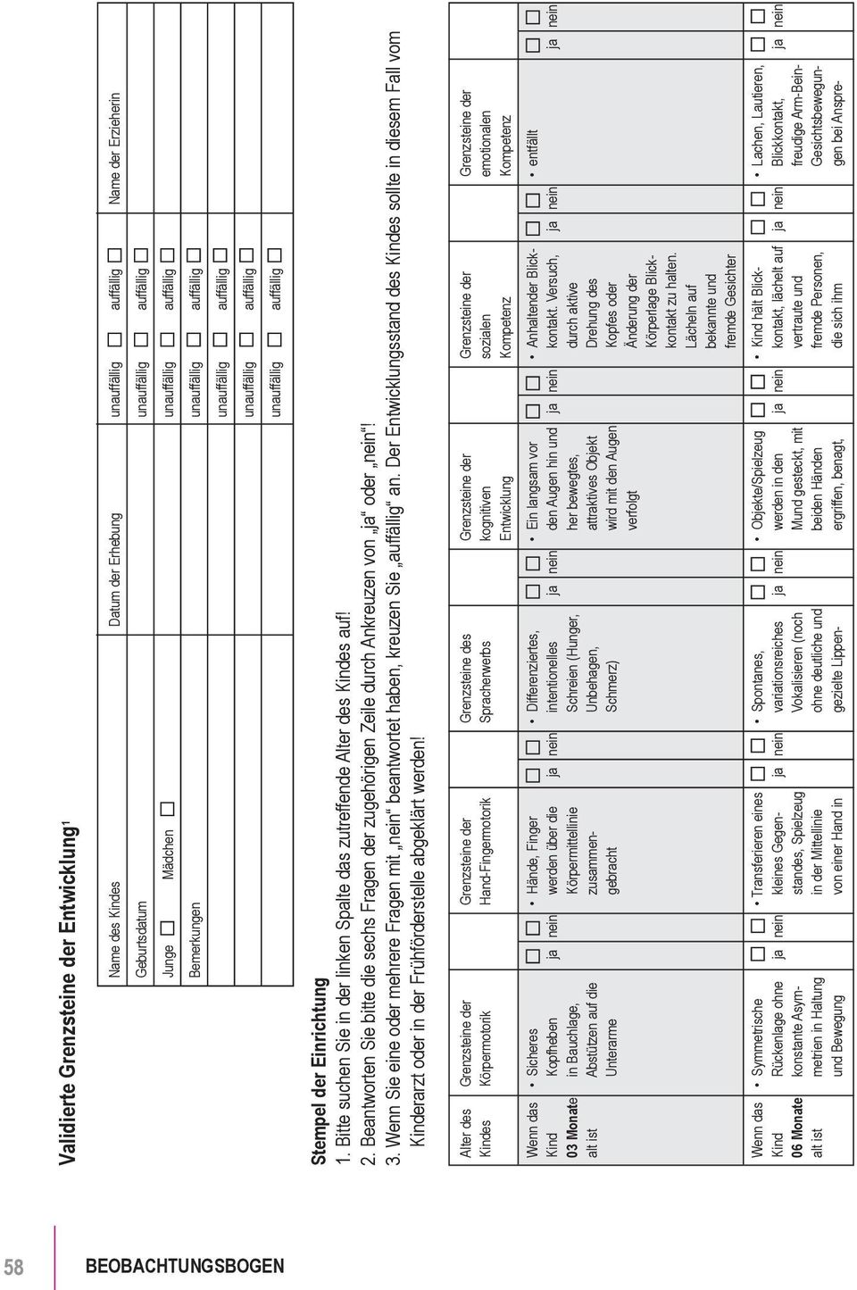 Beobachtungsbogen Zu Den Grenzsteinen Der Entwicklung Pdf Kostenfreier Download