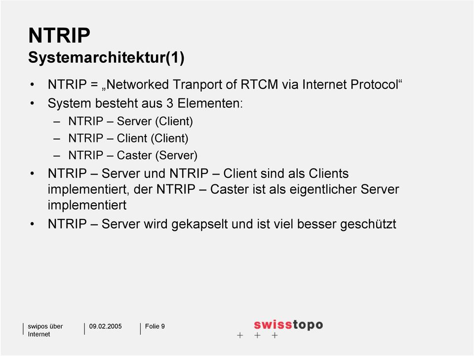 Server und NTRIP Client sind als Clients implementiert, der NTRIP Caster ist als