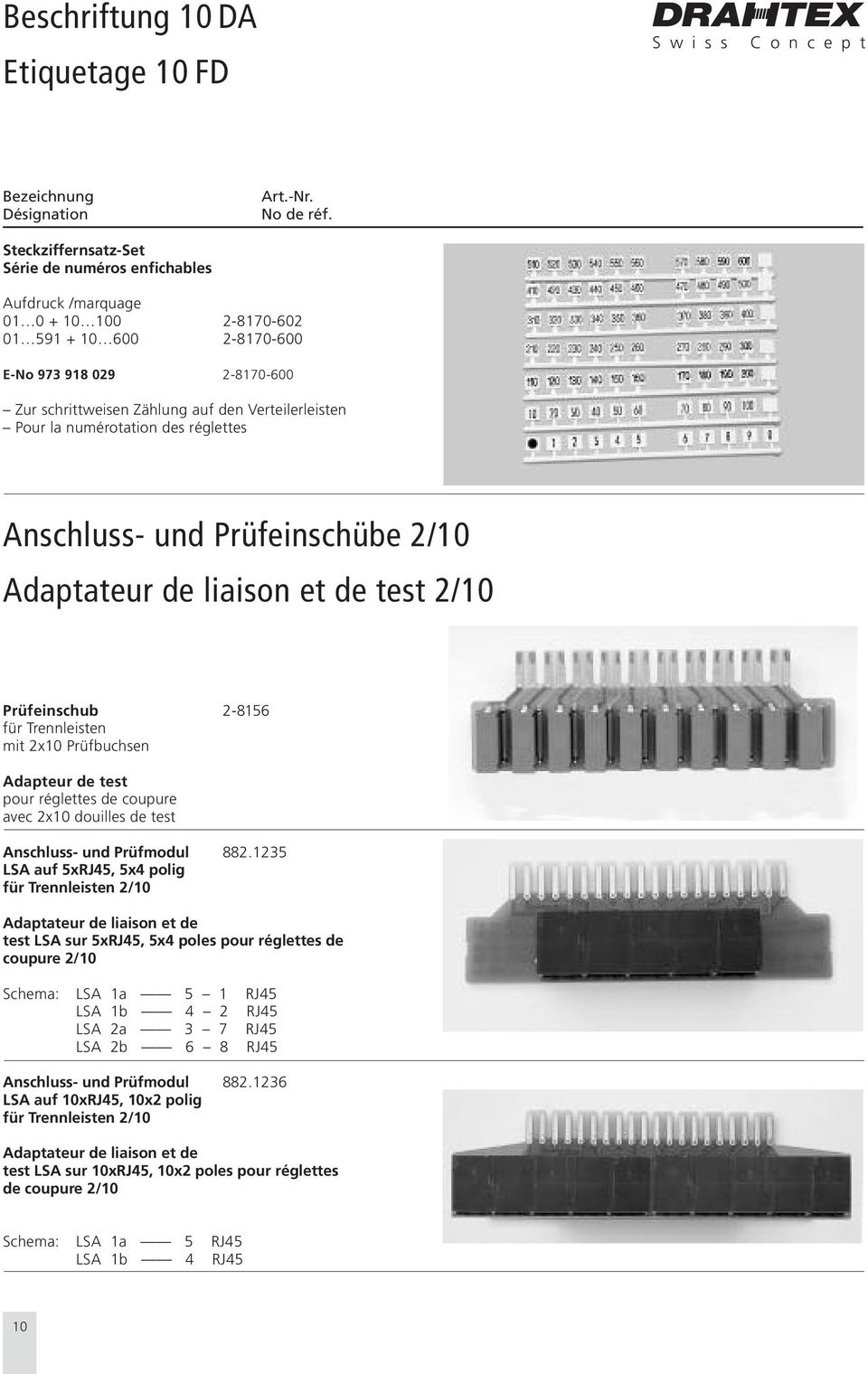 Prüfbuchsen Adapteur de test pour réglettes de coupure avec 2x10 douilles de test Anschluss- und Prüfmodul 882.