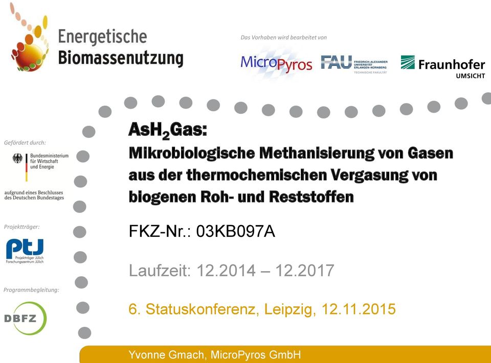 von biogenen Roh- und Reststoffen FKZ-Nr.: 03KB097A Laufzeit: 12.2014 12.