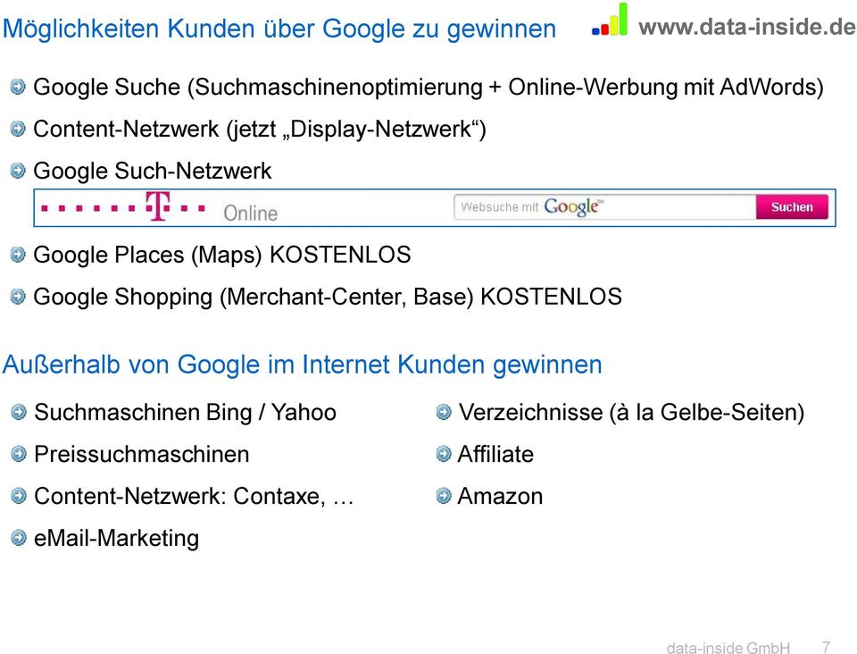 Shopping (Merchant-Center, Base) KOSTENLOS Außerhalb von Google im Internet Kunden gewinnen Suchmaschinen Bing /