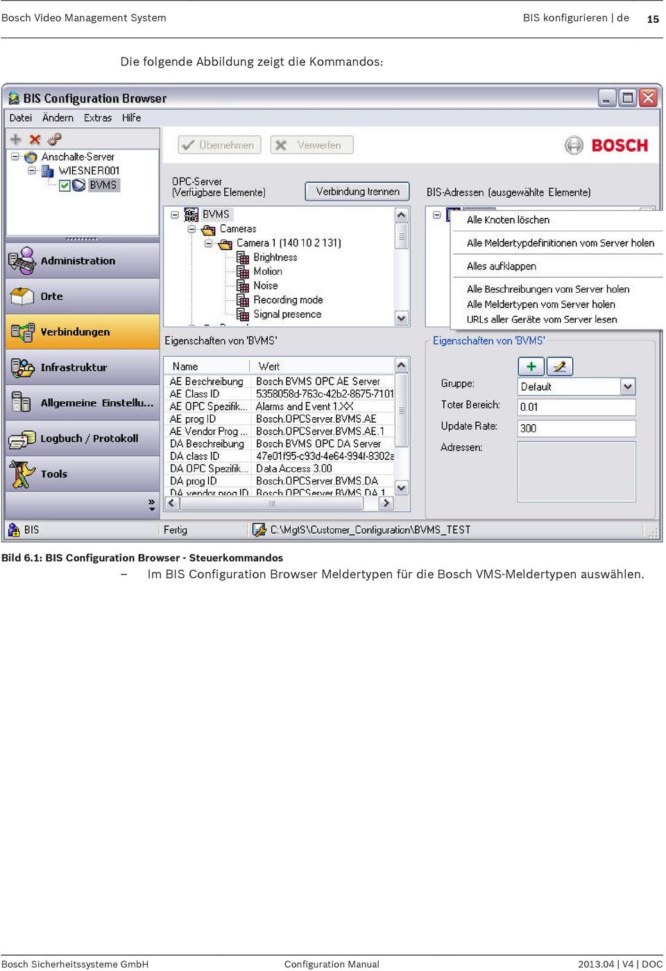 1: BIS Configuration Browser - Steuerkommandos Im BIS Configuration