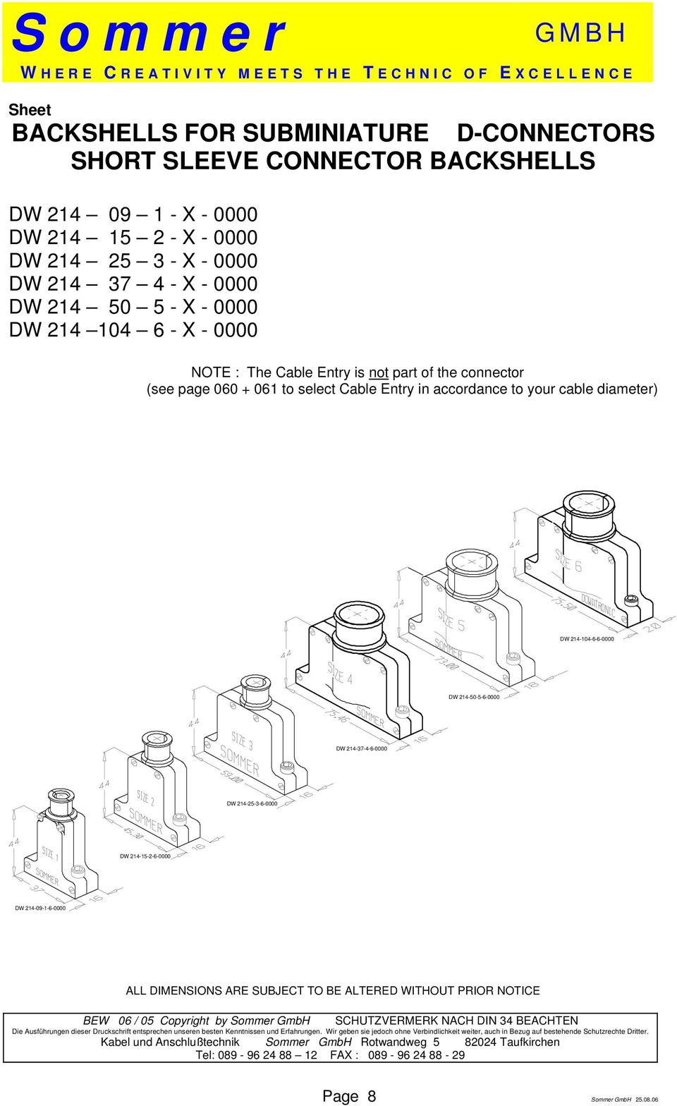 060 + 061 to select Cable Entry in accordance to your cable diameter) DW 214-104-6-6-0000 DW