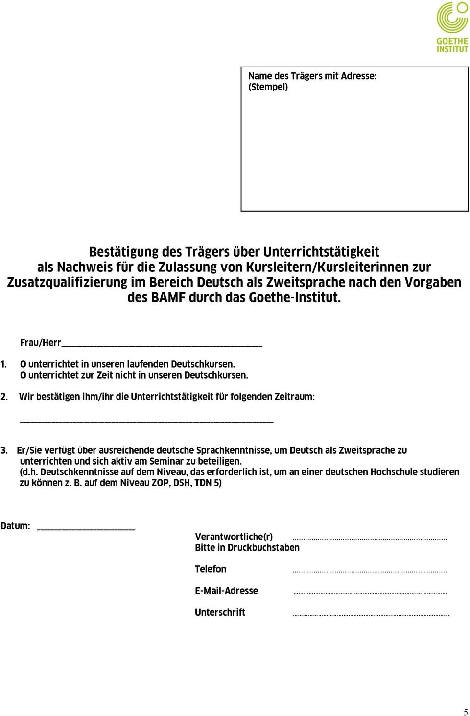 Anmeldung Zur Verkurzten Zusatzqualifizierung Fur Kursleiterinnen Im Bereich Deutsch Als Zweitsprache Nach Den Vorgaben Des Bamf Pdf Free Download