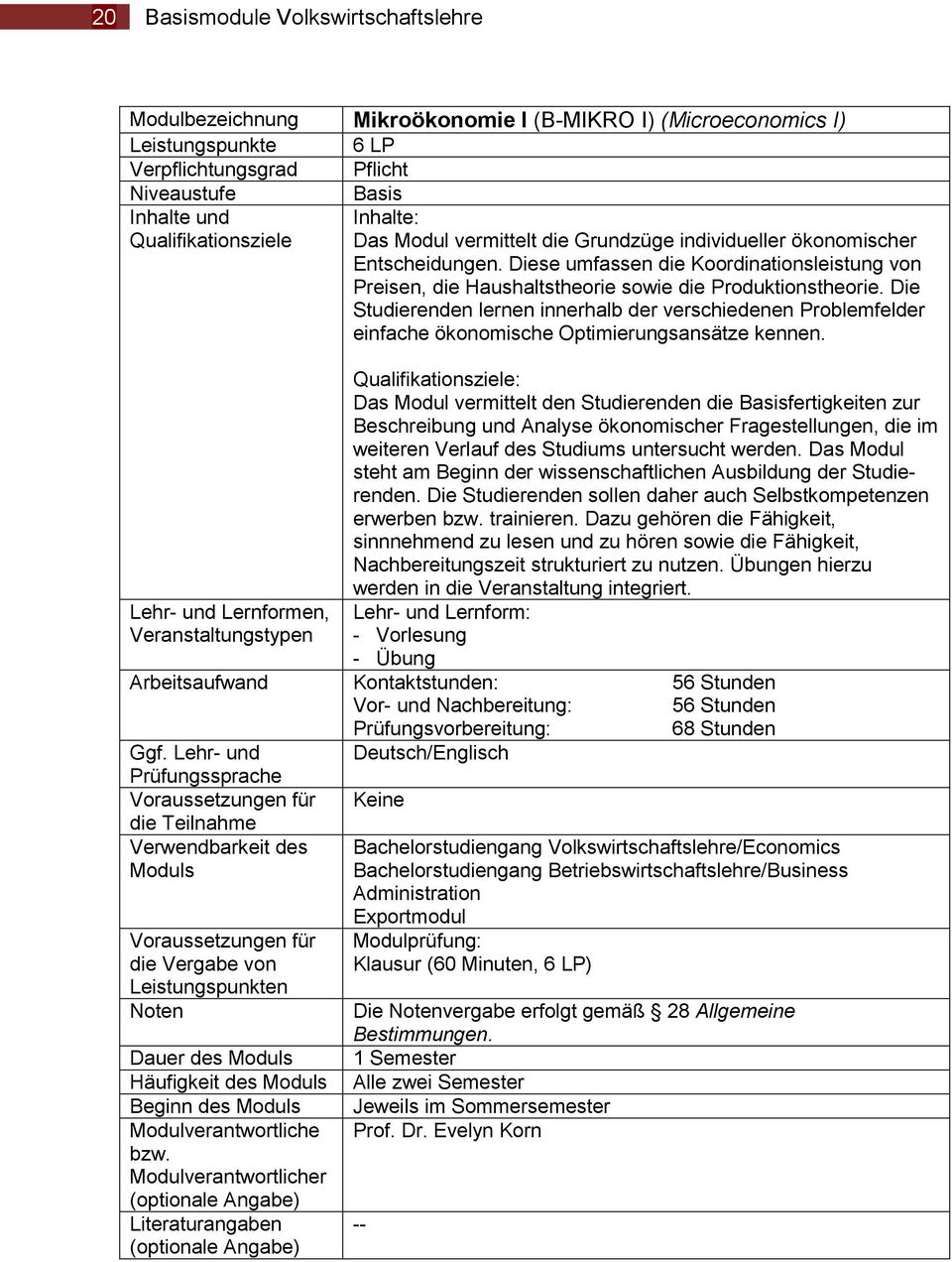 Die Studierenden lernen innerhalb der verschiedenen Problemfelder einfache ökonomische Optimierungsansätze kennen.