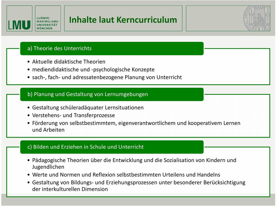 eigenverantwortlichem und kooperativem Lernen und Arbeiten c) Bilden und Erziehen in Schule und Unterricht Pädagogische Theorien über die Entwicklung und die Sozialisation von