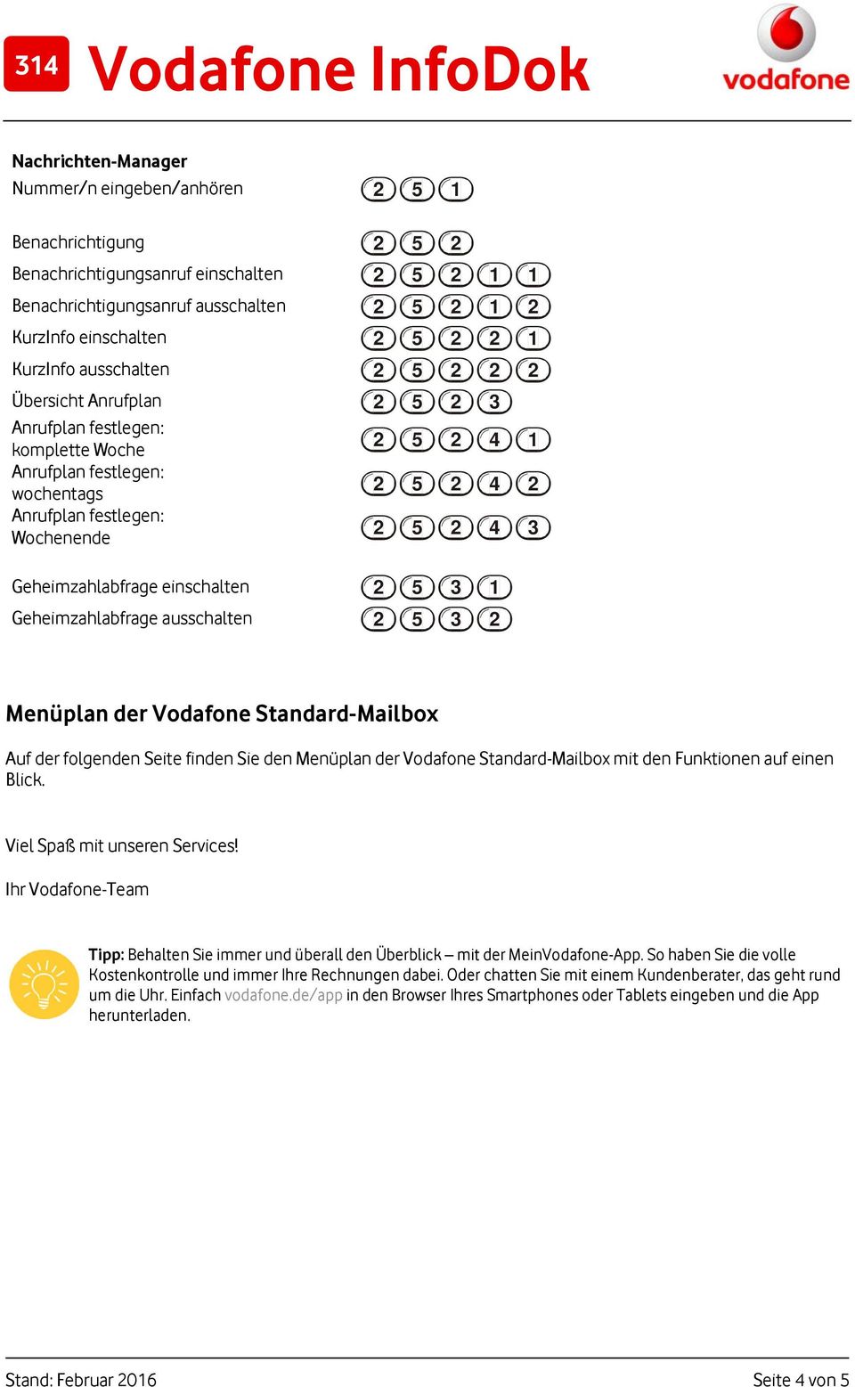 3 2 Menüplan der Vodafone Standard-Mailbox Auf der folgenden Seite finden Sie den Menüplan der Vodafone Standard-Mailbox mit den Funktionen auf einen Blick. Viel Spaß mit unseren Services!