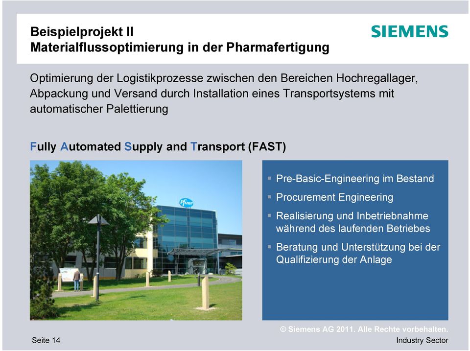 Palettierung Fully Automated Supply and Transport (FAST) Pre-Basic-Engineering im Bestand Procurement Engineering