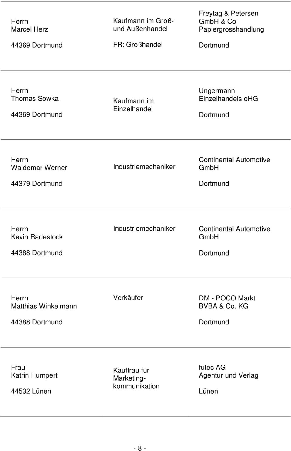 Industriemechaniker Continental Automotive Matthias Winkelmann 44388 Verkäufer DM - POCO Markt BVBA