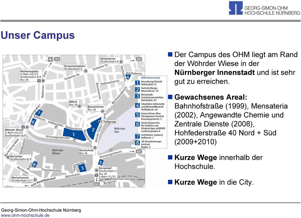 Gewachsenes Areal: Bahnhofstraße (1999), Mensateria (2002), Angewandte Chemie und
