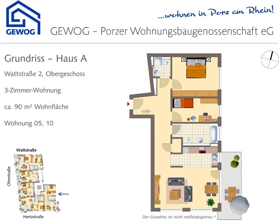 90 m² Wohnfläche Wohnung 05, 10 Wattstraße