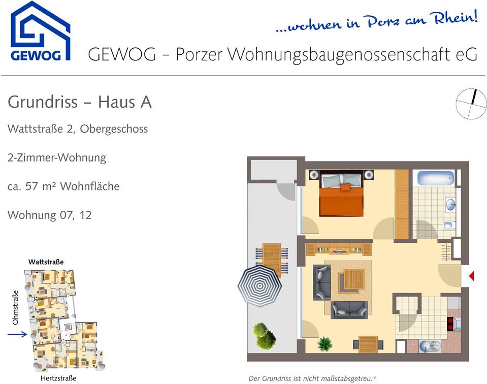 57 m² Wohnfläche Wohnung 07, 12 Wattstraße
