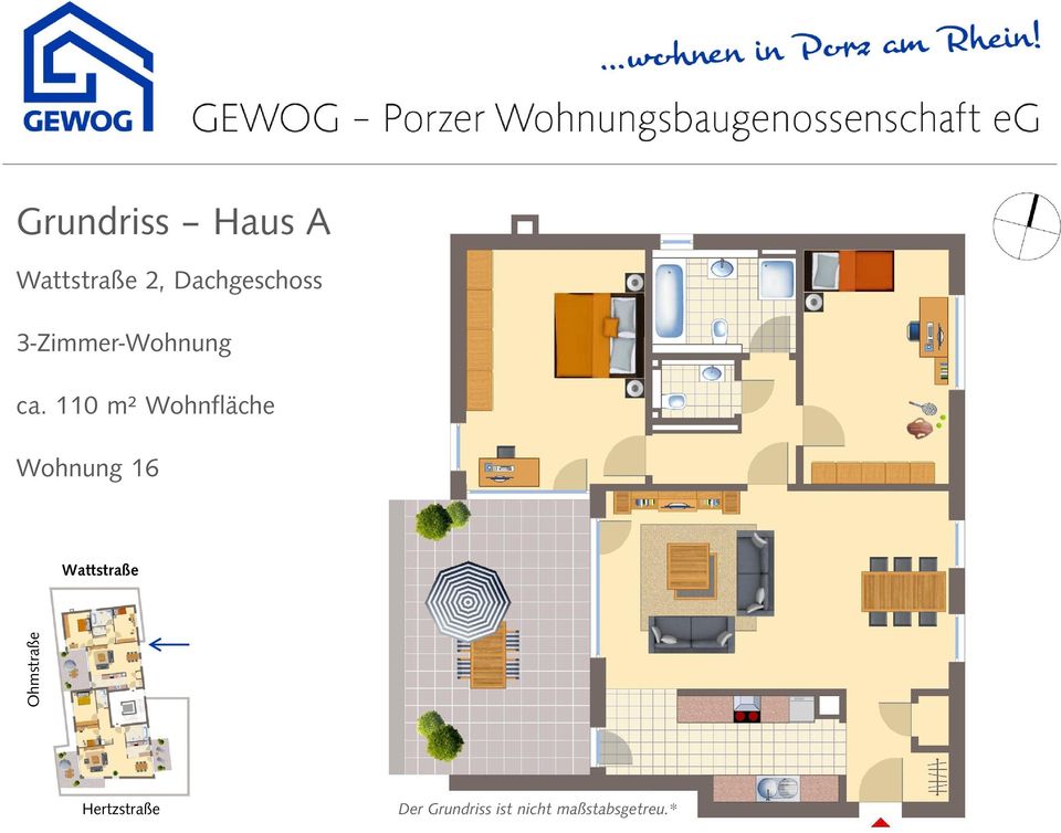 110 m² Wohnfläche Wohnung 16 Wattstraße