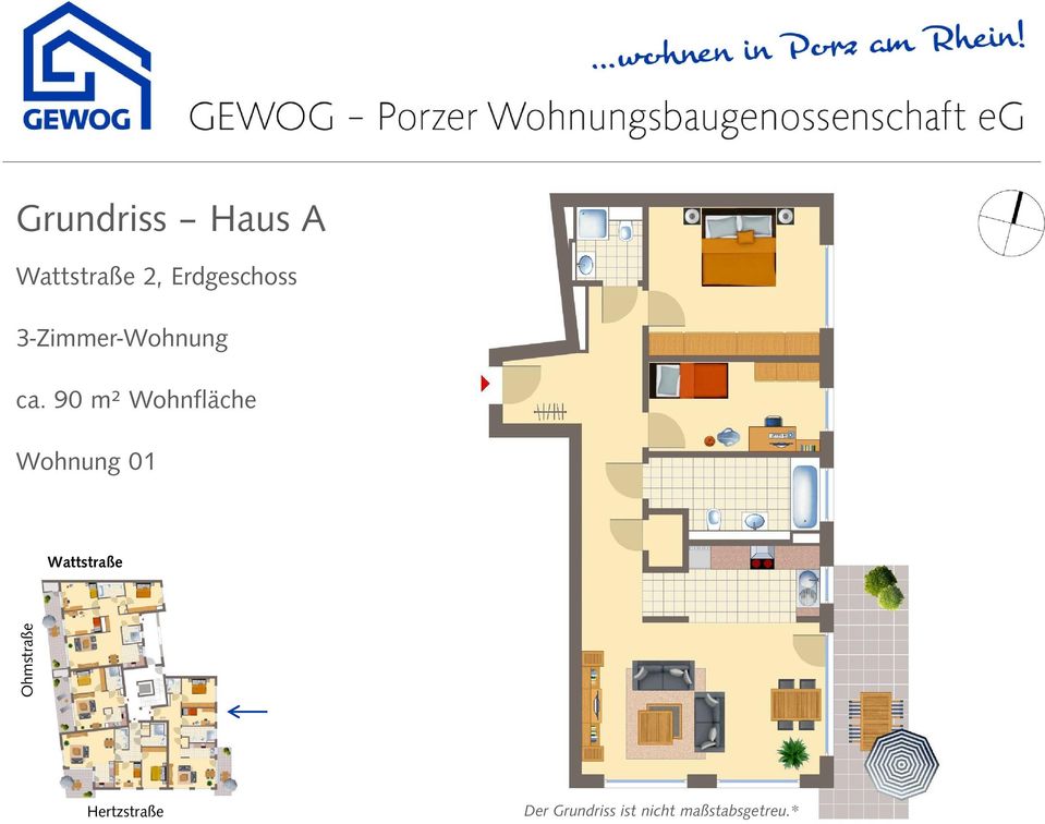 90 m² Wohnfläche Wohnung 01 Wattstraße