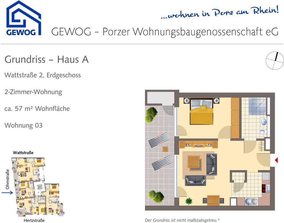 57 m² Wohnfläche Wohnung 03 Wattstraße