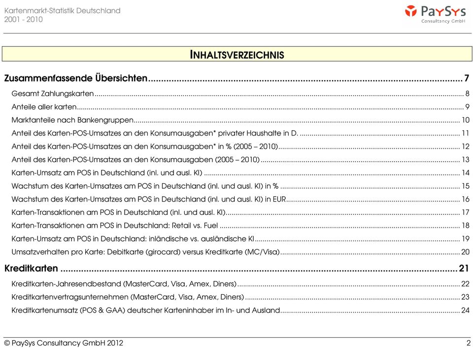 .. 12 Anteil des Karten-POS-Umsatzes an den Konsumausgaben (2005 2010)... 13 Karten-Umsatz am POS in Deutschland (inl. und ausl. KI)... 14 Wachstum des Karten-Umsatzes am POS in Deutschland (inl.