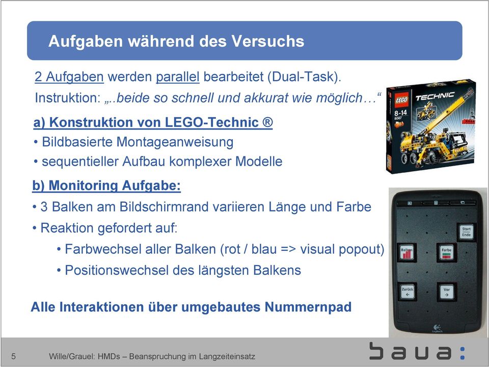 Aufbau komplexer Modelle b) Monitoring Aufgabe: 3 Balken am Bildschirmrand variieren Länge und Farbe Reaktion gefordert