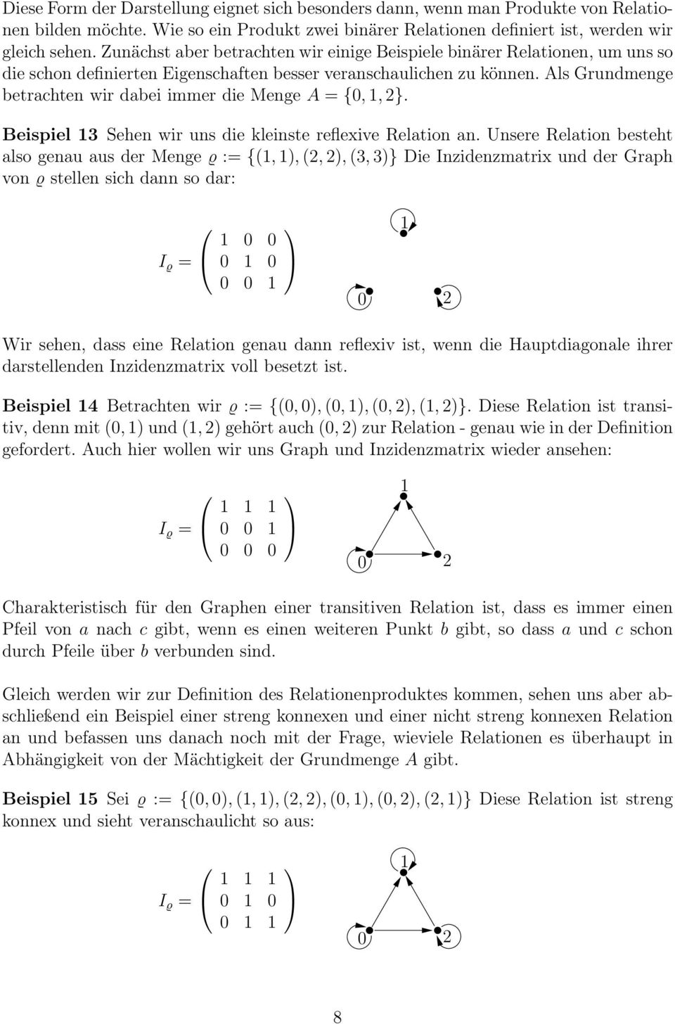 Als Grundmenge betrachten wir dabei immer die Menge A = {0, 1, 2}. Beispiel 13 Sehen wir uns die kleinste reflexive Relation an.