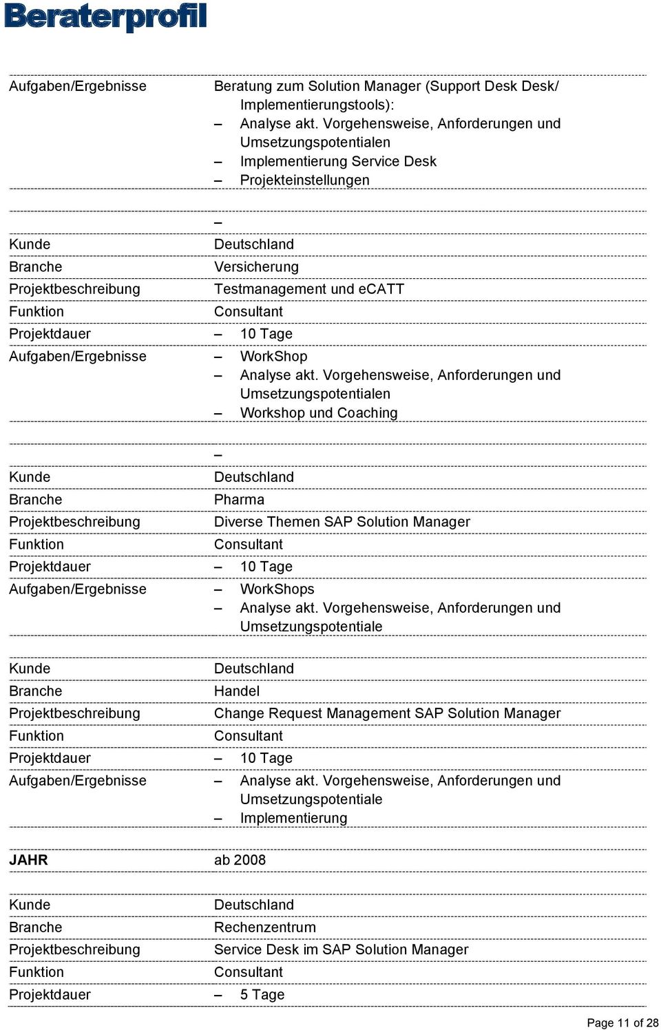 Themen SAP Solution Manager s Change Request Management SAP Solution Manager Aufgaben/Ergebnisse