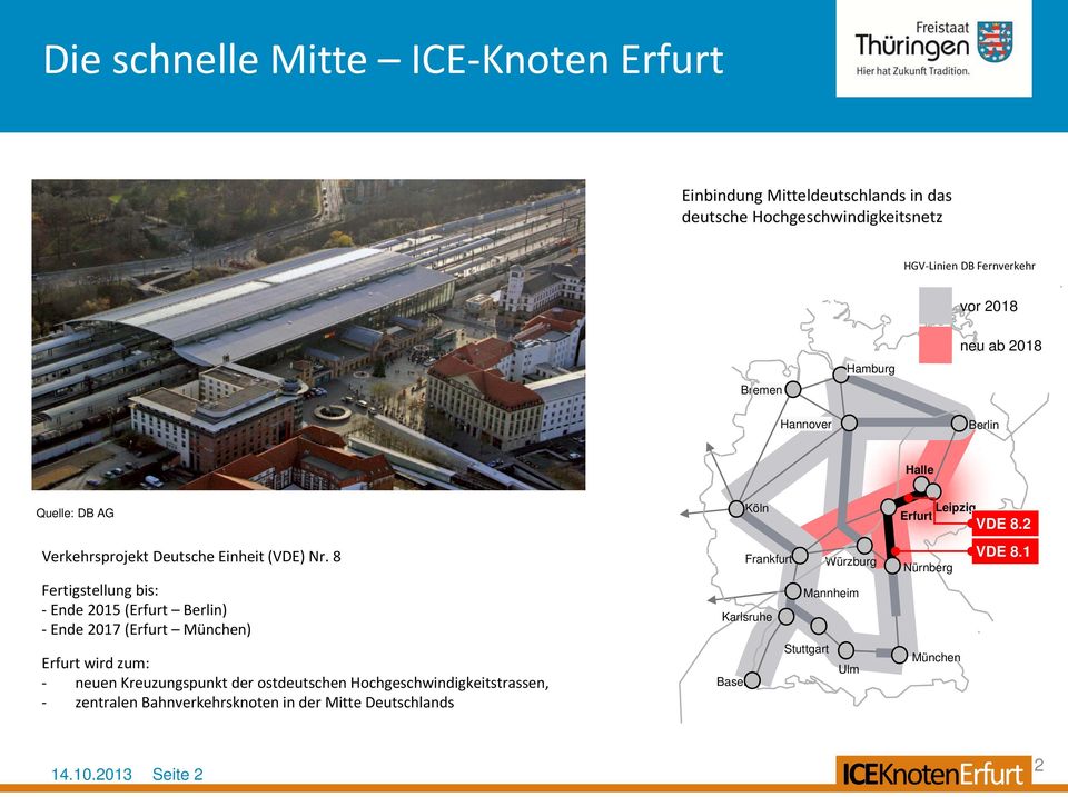 8 Fertigstellung bis: Ende 2015 (Erfurt Berlin) Ende 2017 (Erfurt München) Erfurt wird zum: neuen Kreuzungspunkt der ostdeutschen