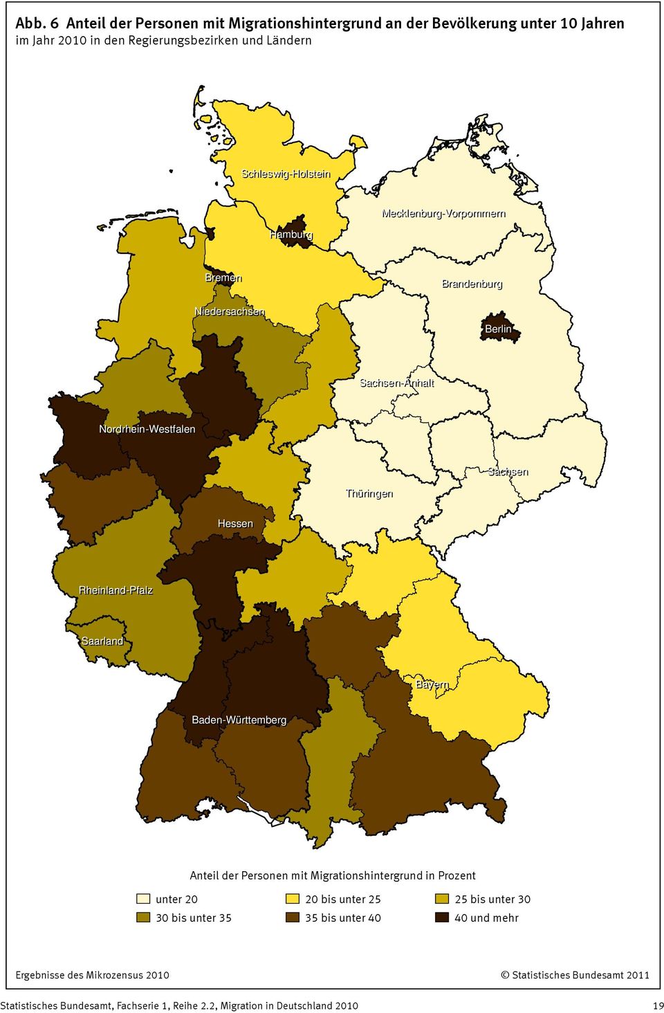 Rheinland-Pfalz Saarland Bayern Baden-Württemberg Anteil der Personen mit Migrationshintergrund in Prozent unter 20 30 bis unter 35 20 bis unter 25 35 bis