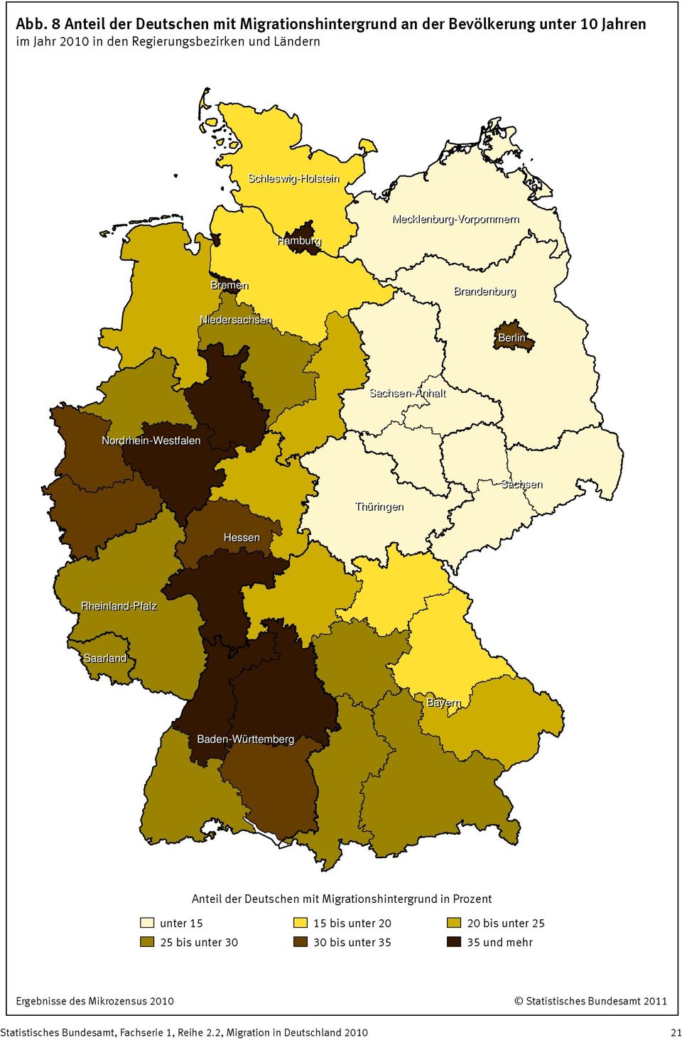 Rheinland-Pfalz Saarland Bayern Baden-Württemberg Anteil der Deutschen mit Migrationshintergrund in Prozent unter 15 25 bis unter 30 15 bis unter 20 30 bis