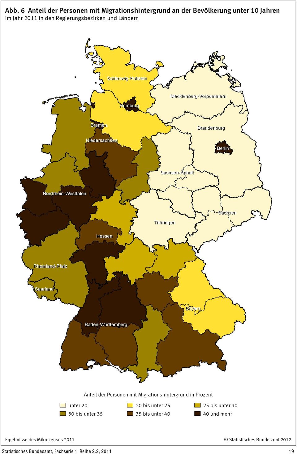 Rheinland-Pfalz Saarland Bayern Baden-Württemberg Anteil der Personen mit Migrationshintergrund in Prozent unter 20 30 bis unter 35 20 bis unter 25