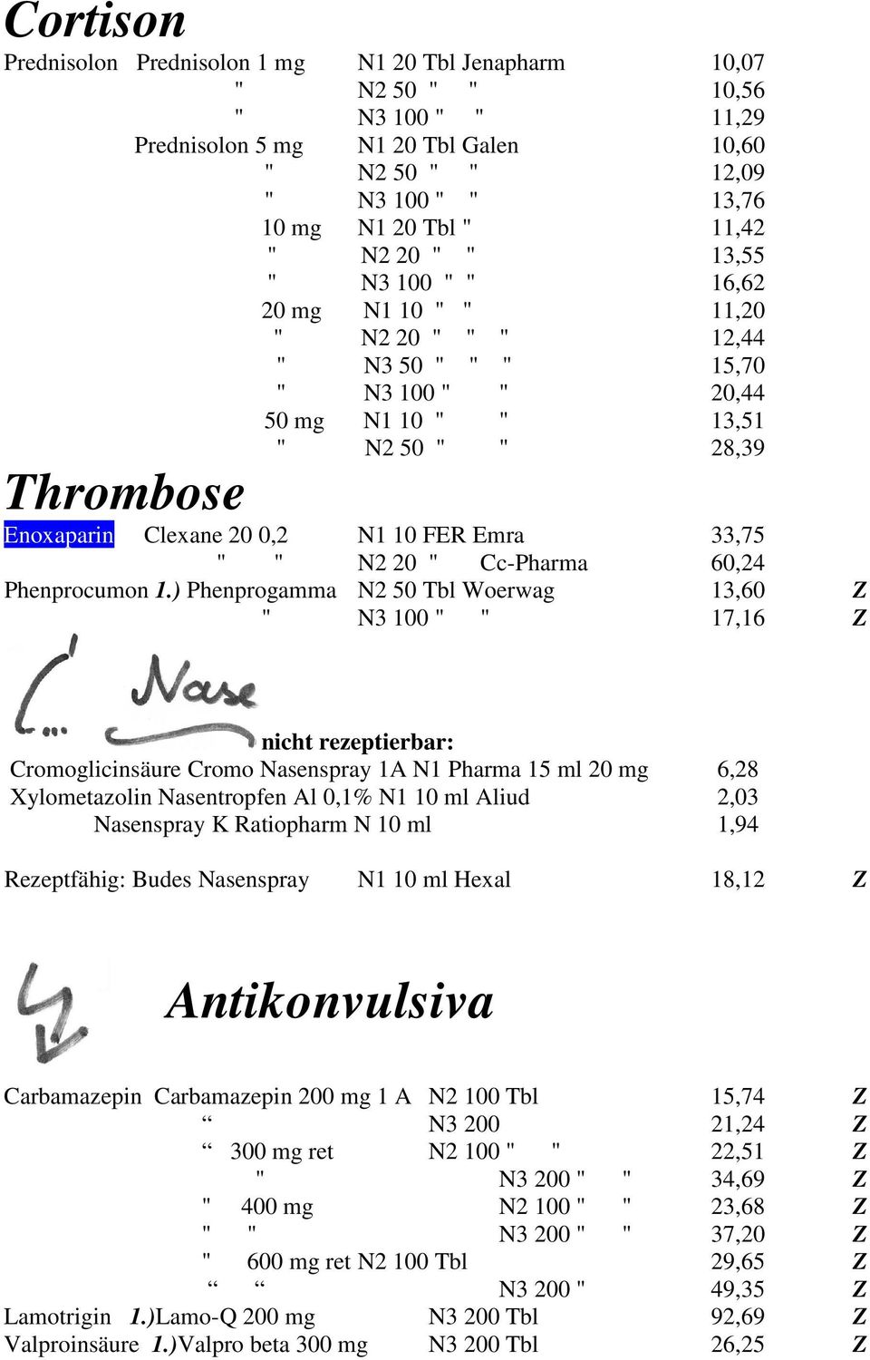 N1 10 FER Emra 33,75 " " N2 20 " Cc-Pharma 60,24 Phenprocumon 1.