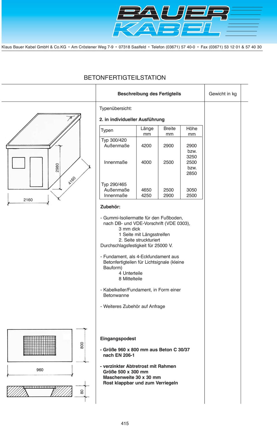 2850 Typ 290/465 Außenmaße 4650 2500 3050 Innenmaße 4250 2900 2500 Zubehör: Höhe - Gui-Isoliermatte für den Fußboden, nach DB- und VDE-Vorschrift (VDE 0303), 3 dick 1 Seite mit Längsstreifen 2.