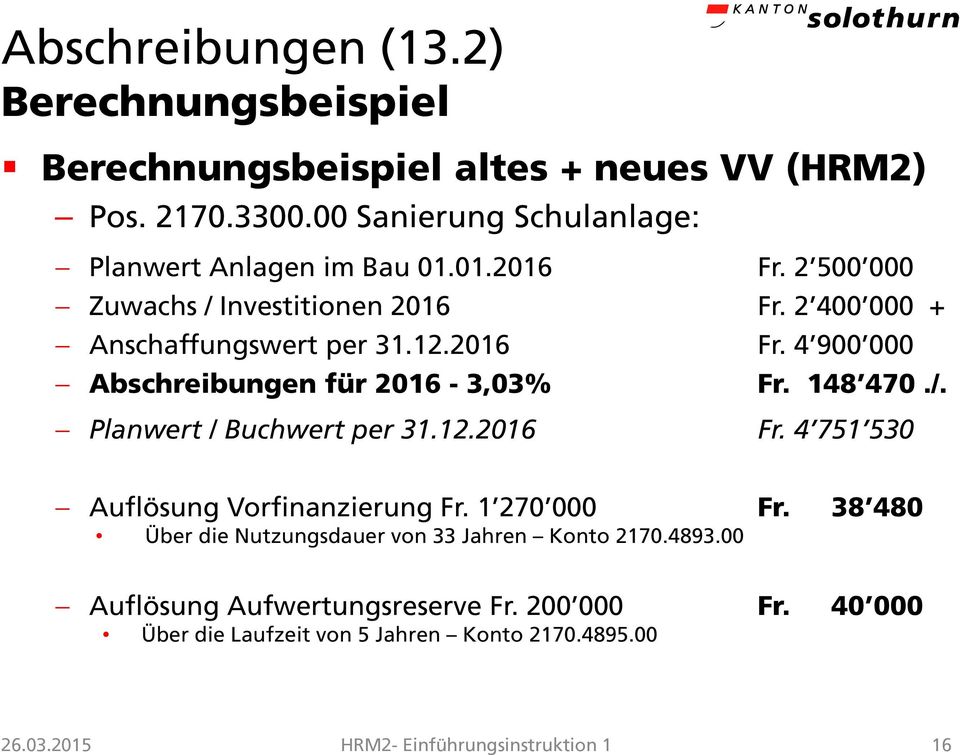 148 470./. Planwert / Buchwert per 31.12.2016 Fr. 4 751 530 Auflösung Vorfinanzierung Fr. 1 270 000 Fr.