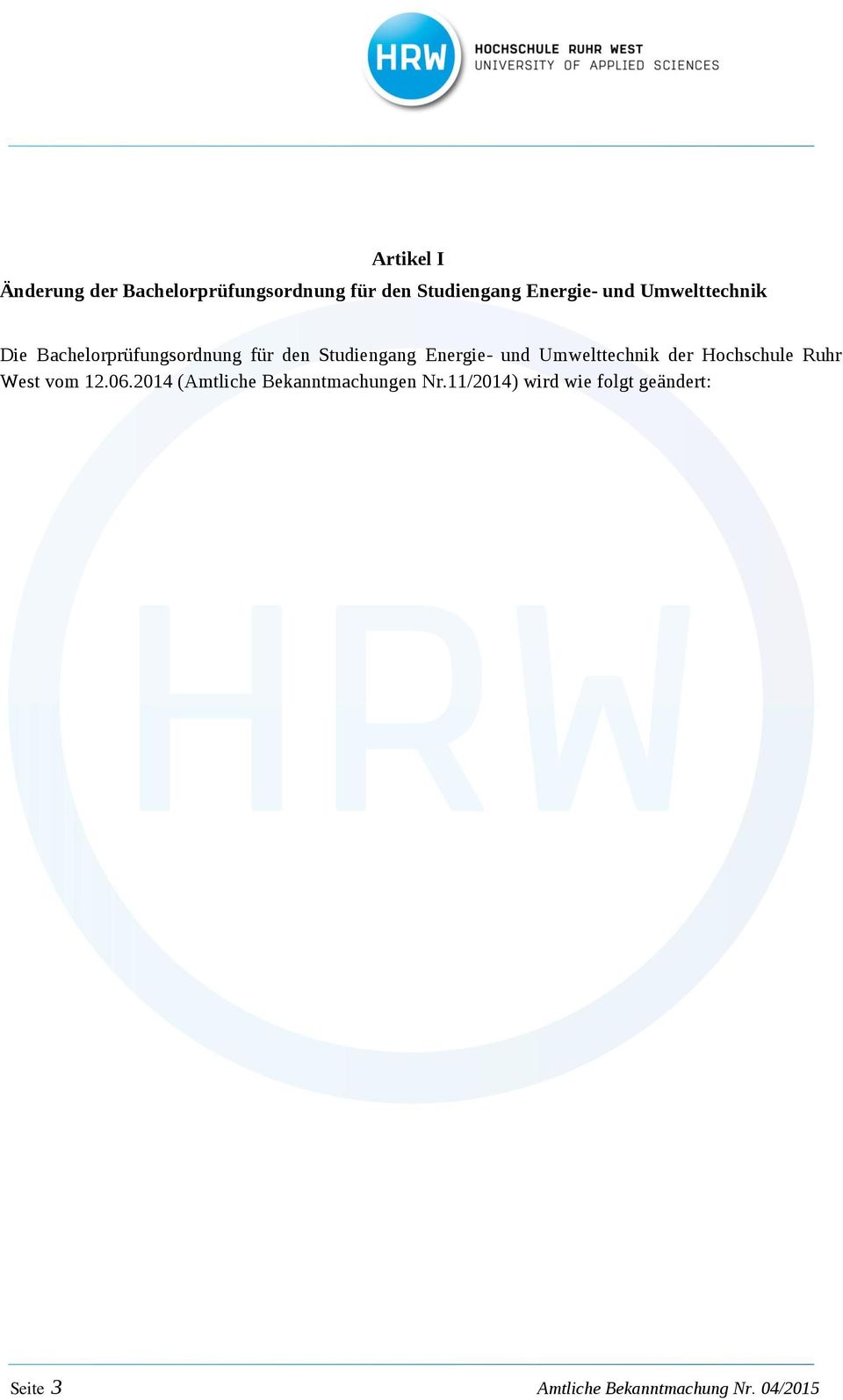 Studiengang Energie- und Umwelttechnik der Hochschule Ruhr West vom