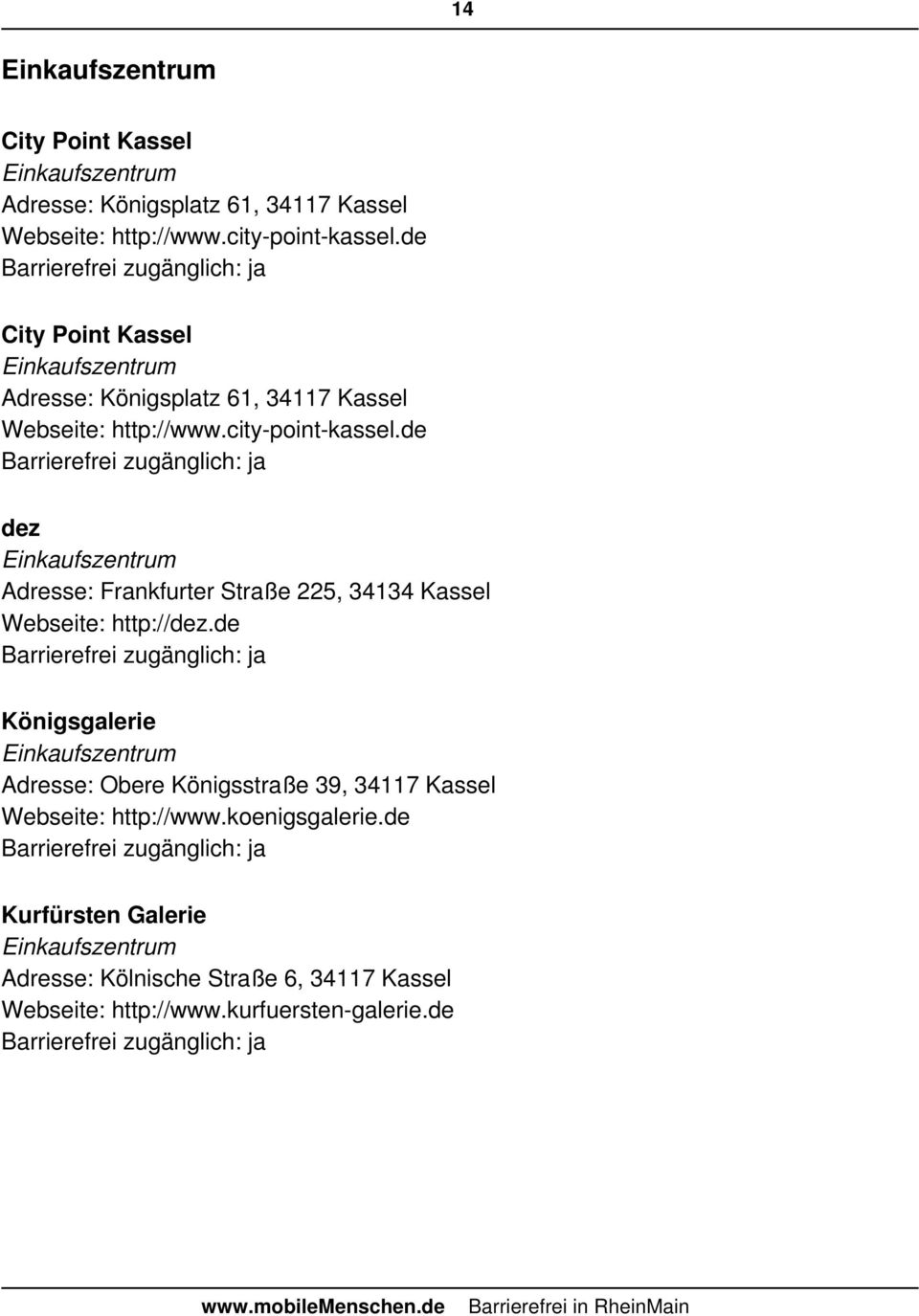Barrierefreie Ortspunkte In Kassel Pdf Kostenfreier Download