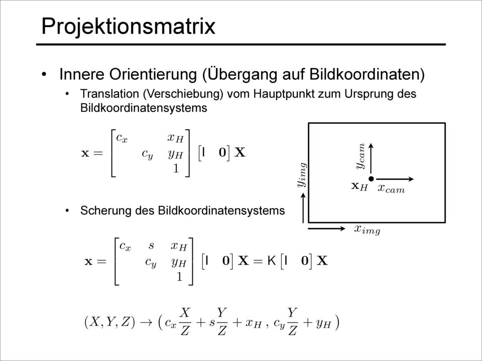 = 4 c y y H 5 I 0 X Scherung des Bildkoordinatensystems x = yimg 2 3 c x s x H 4 c y