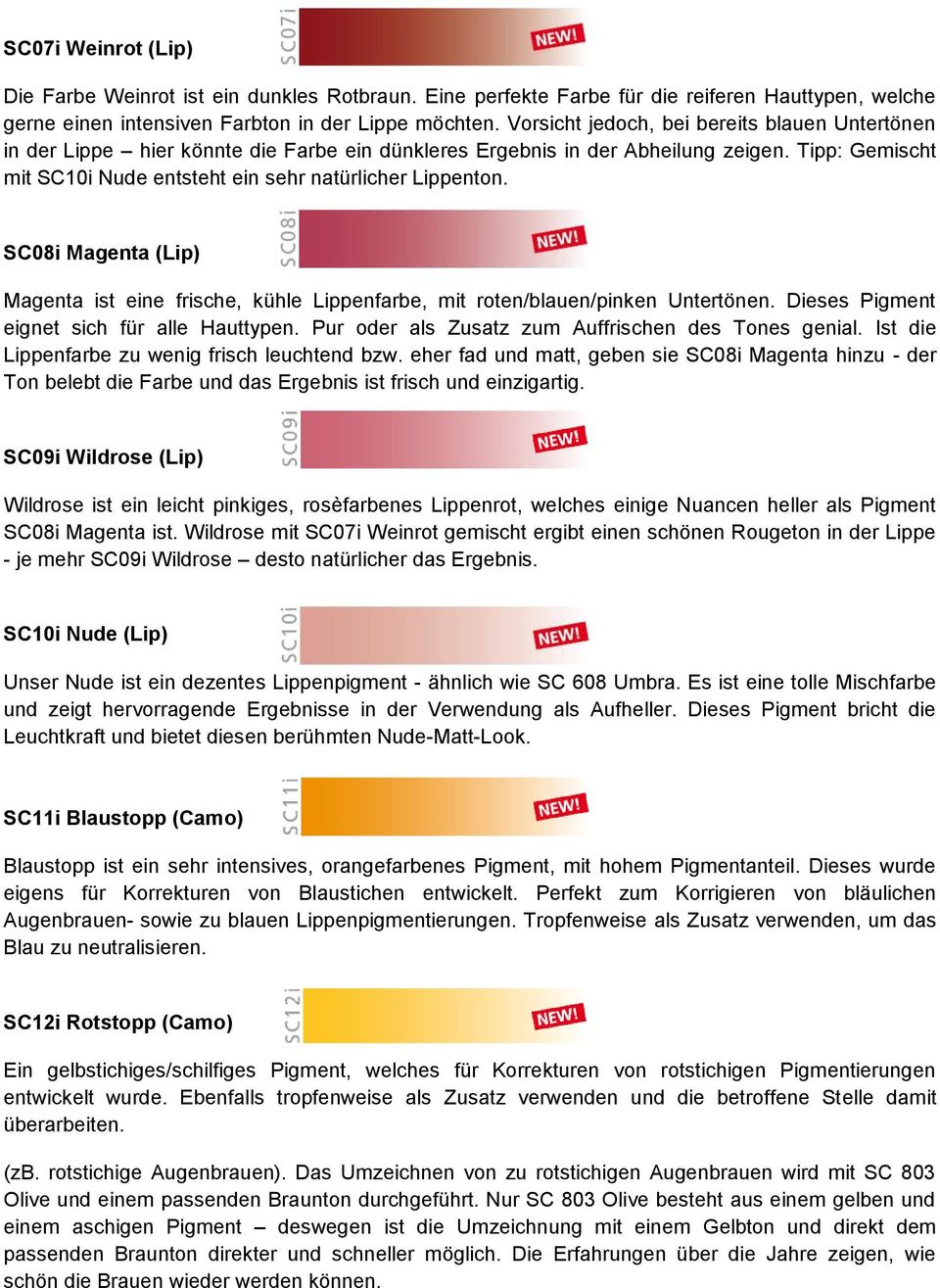 Swiss Color Mikropigmente - Farbbeschreibung - PDF Kostenfreier Download