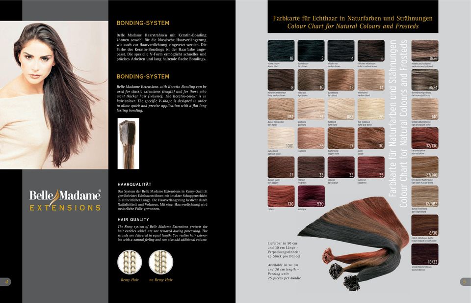 BONDING-SYSTEM Belle Madame Extensions with Keratin Bonding can be used for classic extensions (length) and for those who want thicker hair (volume). The Keratin-colour is in hair colour.