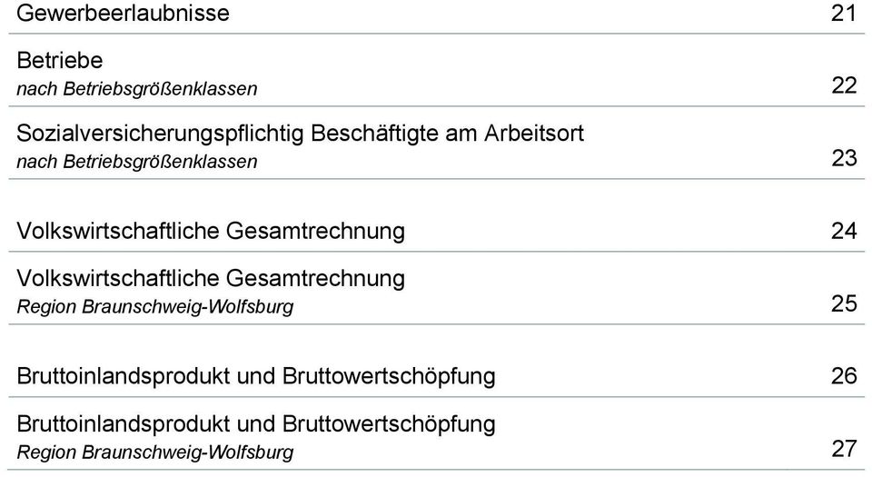 24 Volkswirtschaftliche Gesamtrechnung Region Braunschweig-Wolfsburg 25 Bruttoinlandsprodukt