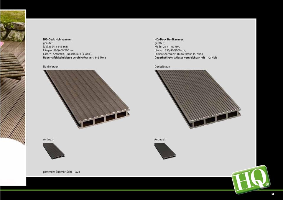 ), Dauerhaftigkeitsklasse vergleichbar mit 1-2 Holz HQ-Deck Hohlkammer geriffelt, Maße: 24 x 145 mm,